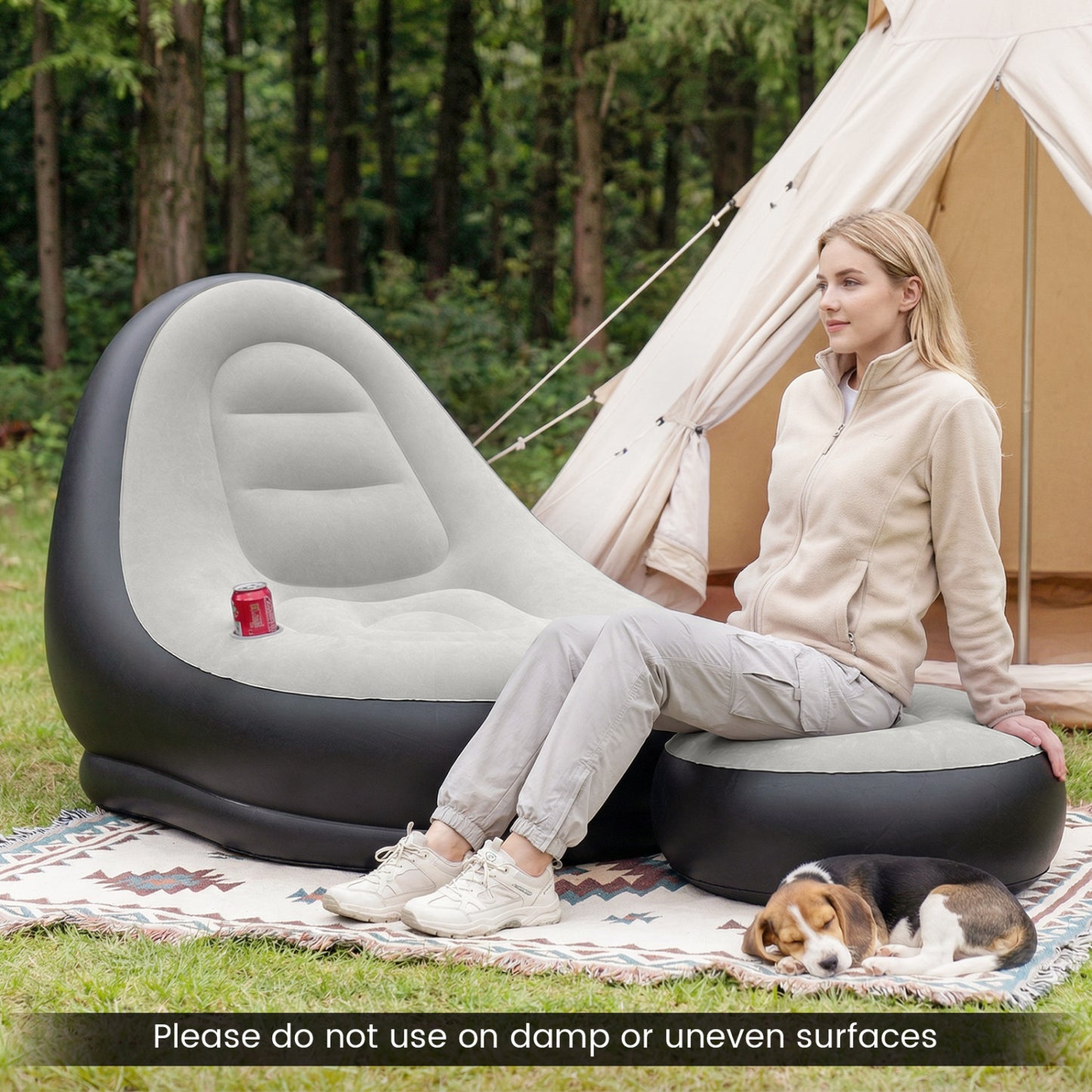 Inflatable Lounge Chair with Ottoman - Flocked Surface
