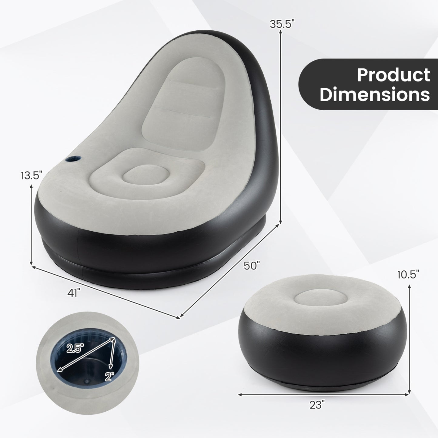 Inflatable Lounge Chair with Ottoman - Flocked Surface