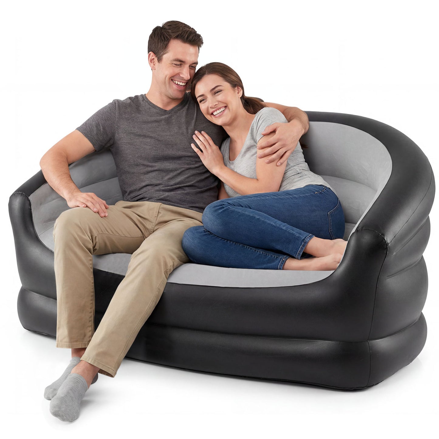 Inflatable Loveseat Couch 2-Seater with Flocked Surface