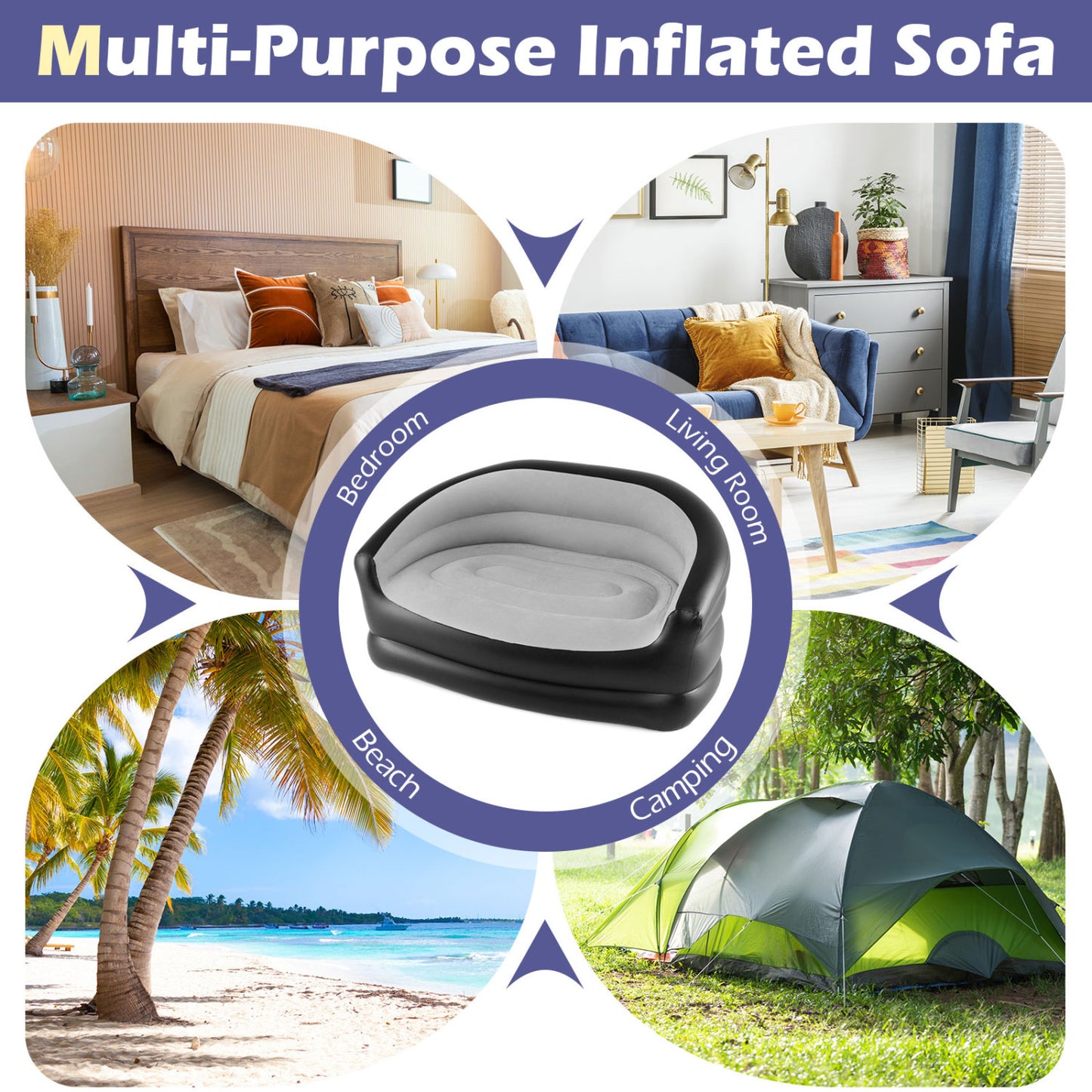 Inflatable Loveseat Couch 2-Seater with Flocked Surface