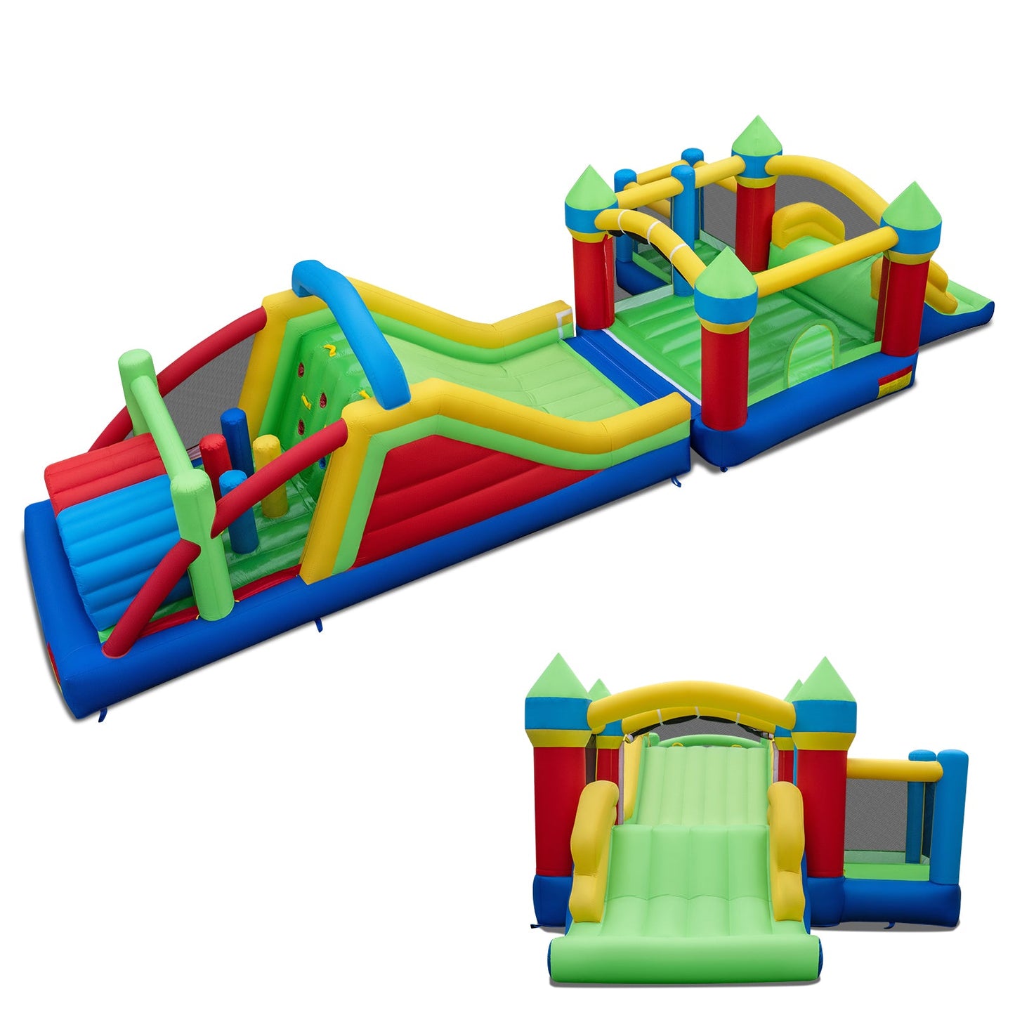 Inflatable Obstacle Course Bounce House with Dual Slides and Tunnels without Blower