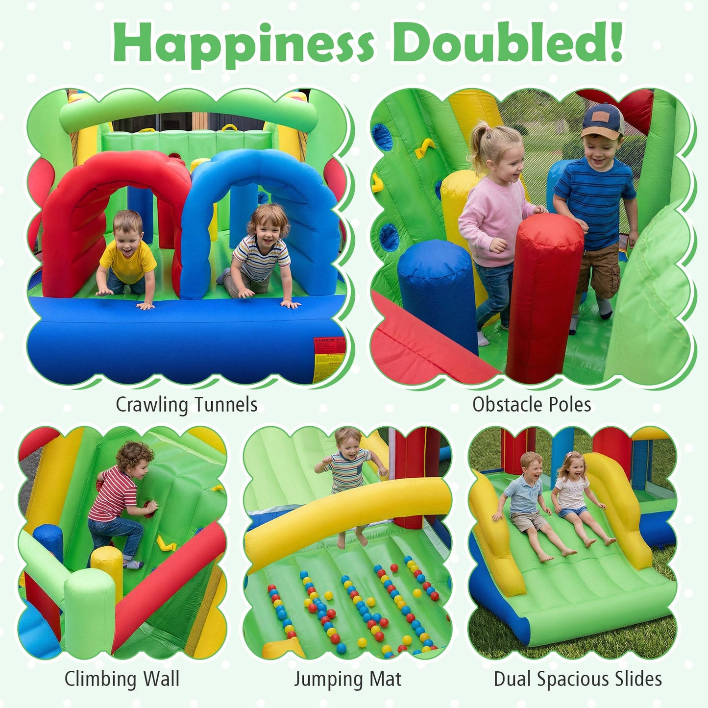 Inflatable Obstacle Course Bounce House with Dual Slides and Tunnels without Blower