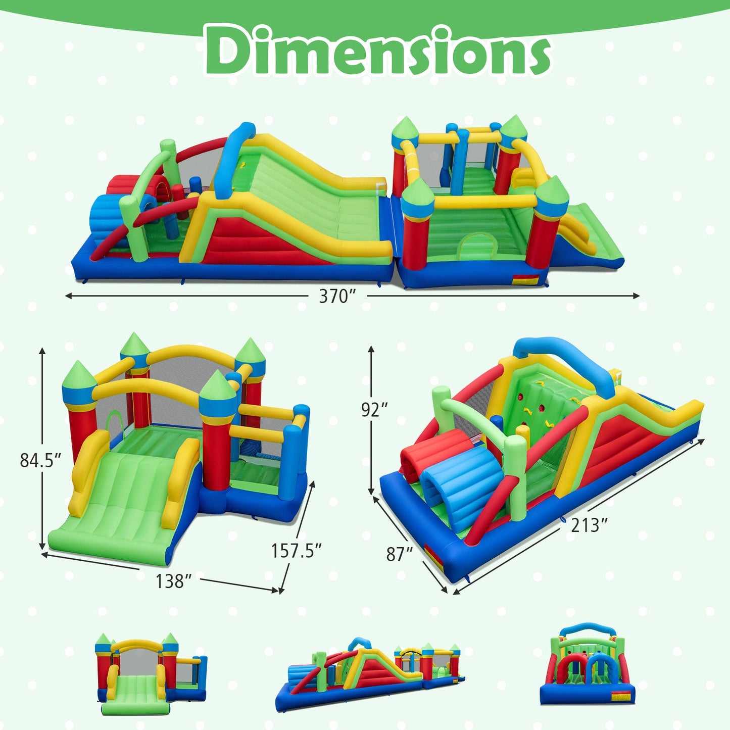 Inflatable Obstacle Course Bounce House with Dual Slides and Tunnels without Blower
