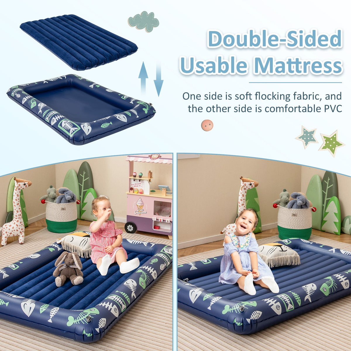 Inflatable Toddler Travel Bed with Electric Pump and Raised Bed Rails