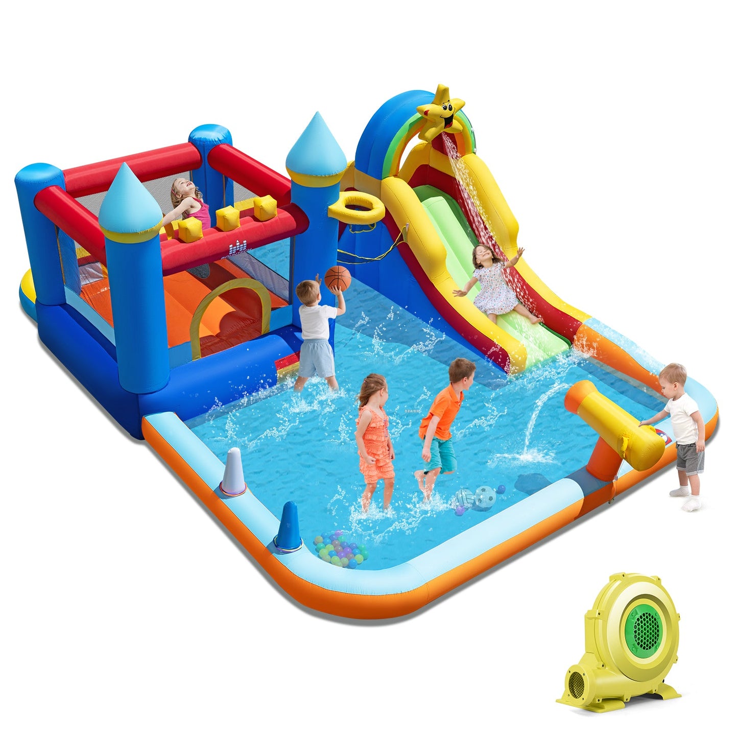Inflatable Water Slide Park Bouncy Castle with Climbing Wall with 735W Blower