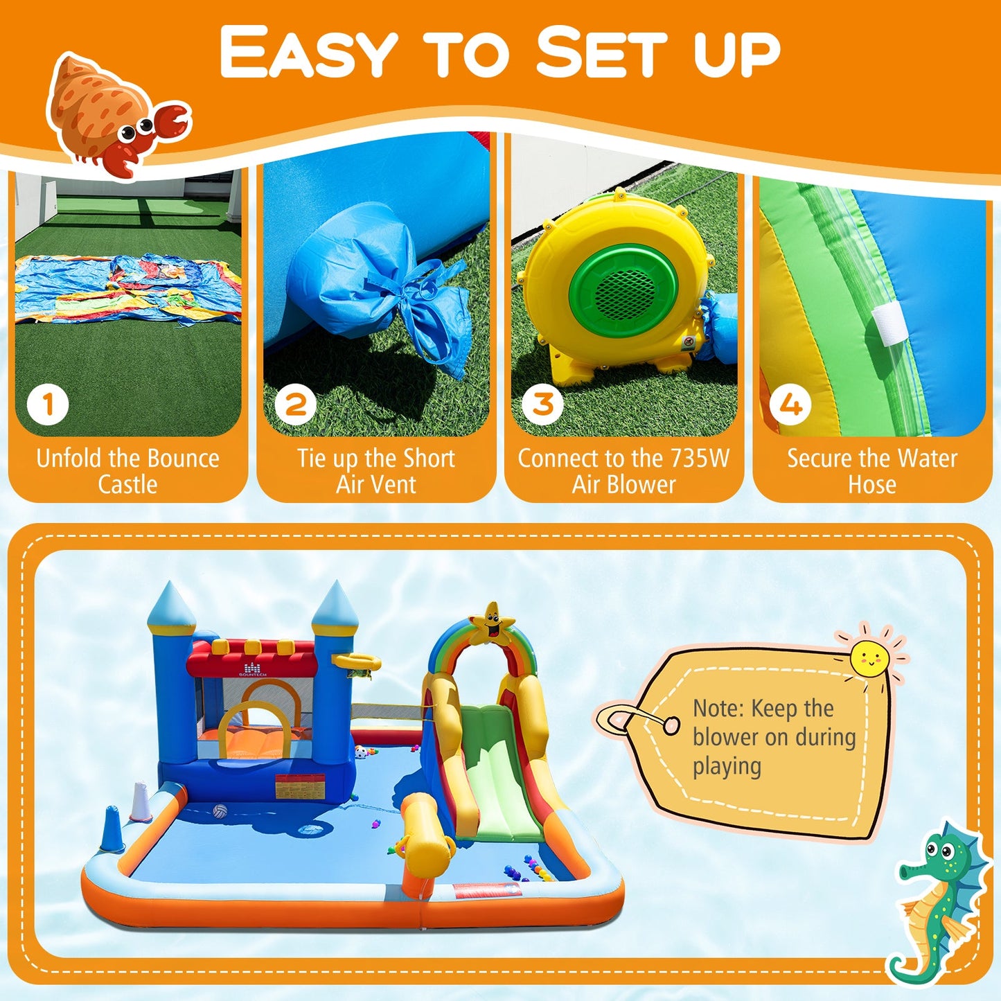 Inflatable Water Slide Park Bouncy Castle with Climbing Wall with 735W Blower