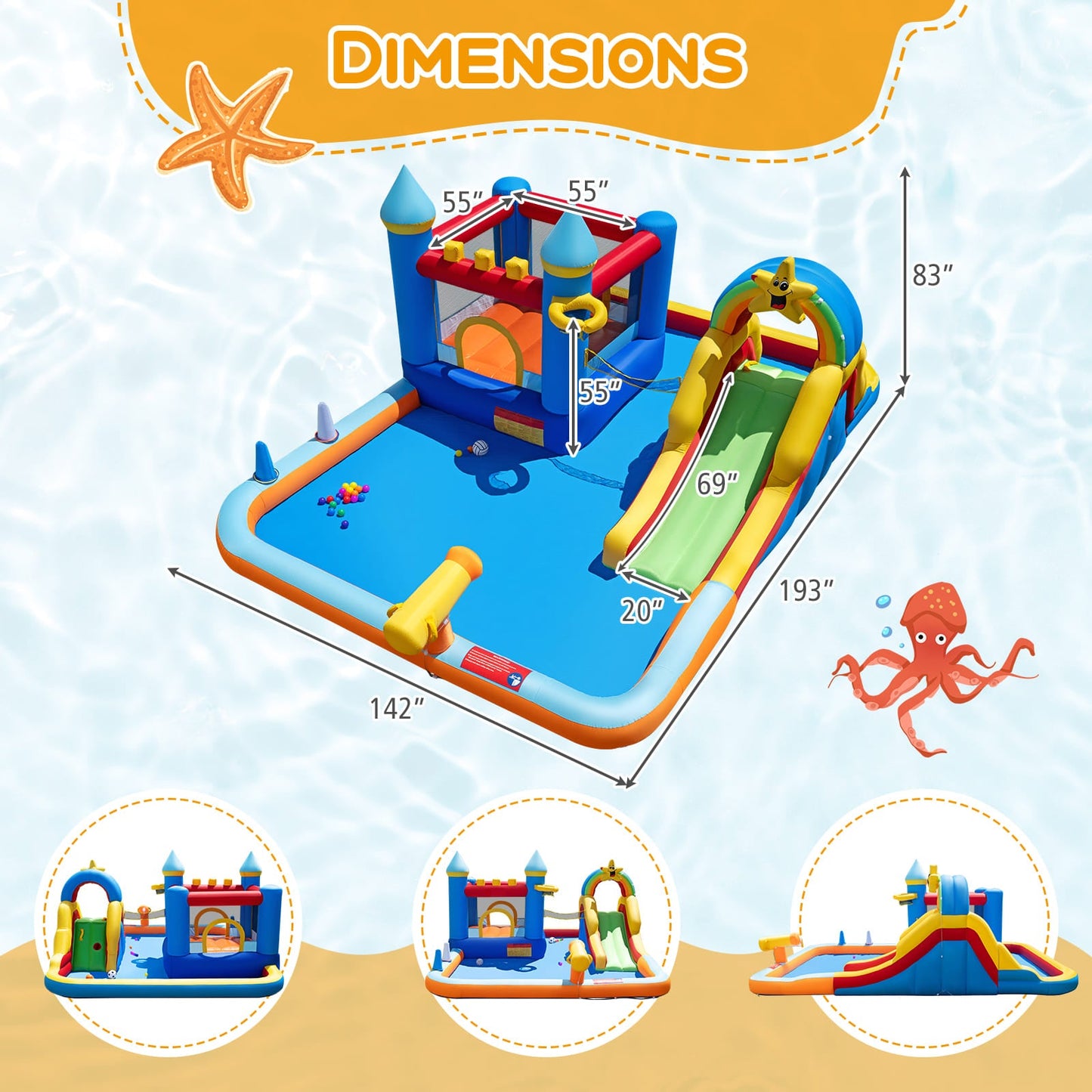 Inflatable Water Slide Park Bouncy Castle with Climbing Wall with 735W Blower