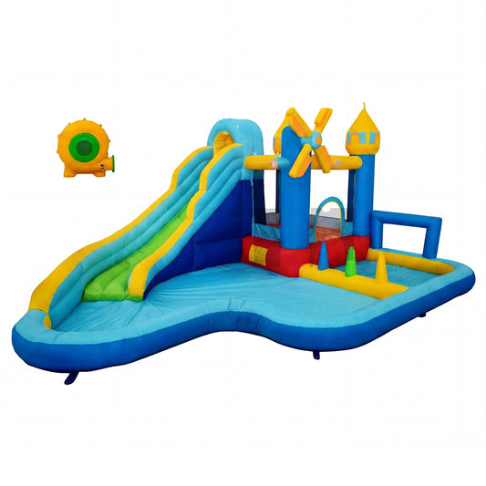 Windmill-themed Inflatable Water Slide Park with Jumping Area and Blower