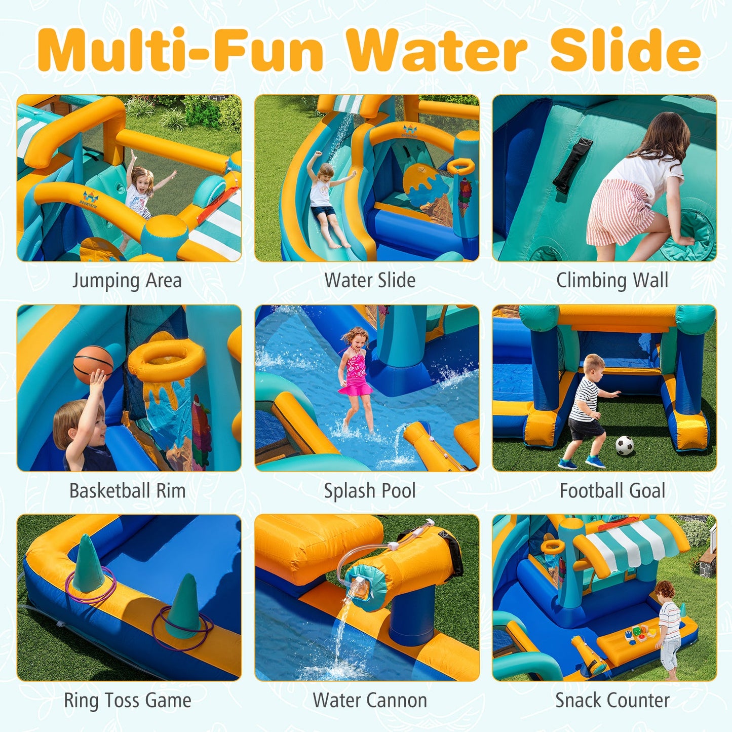 Inflatable Water Slide Bounce House Kids Jump Castle with 680W Blower