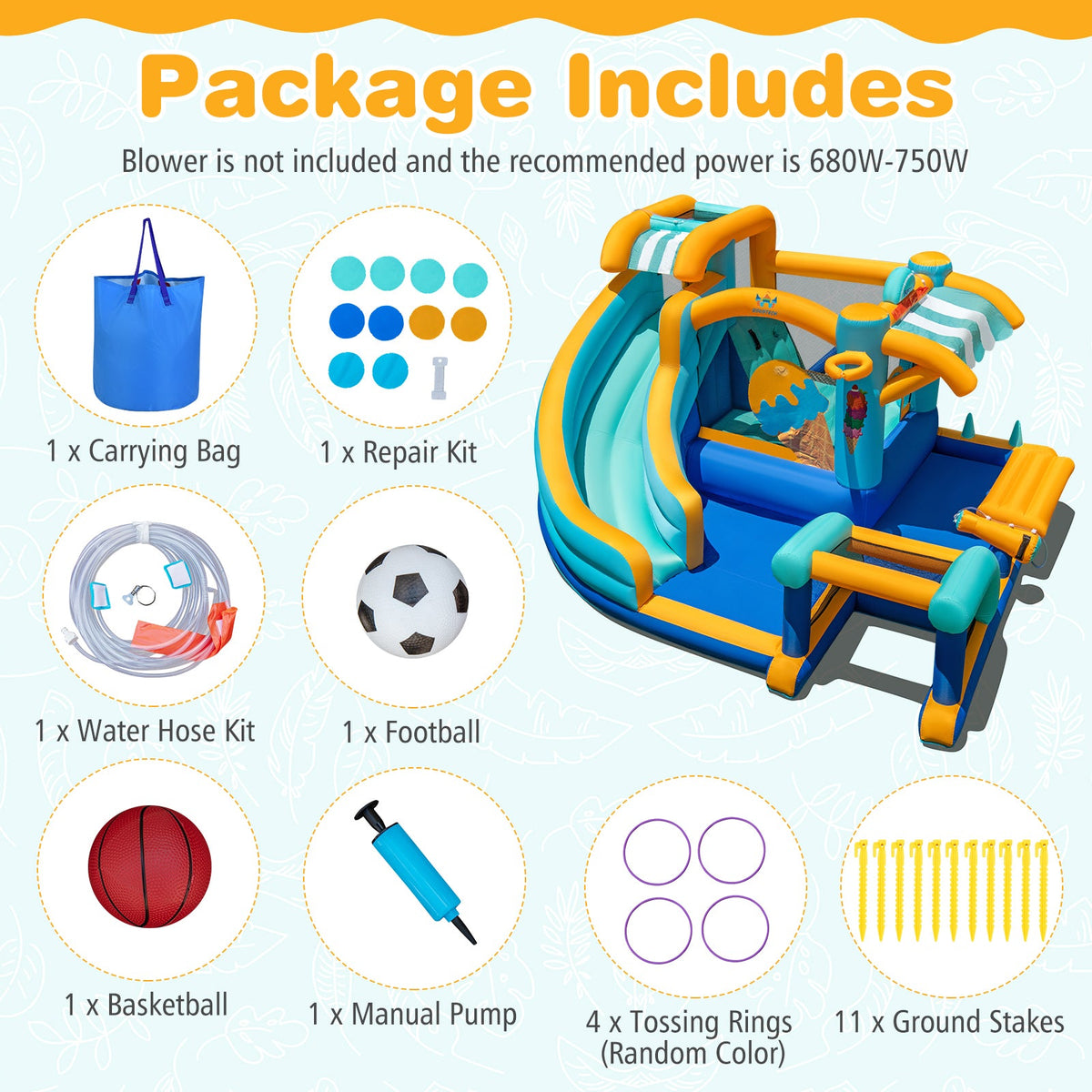 Inflatable Water Slide Bounce House Kids Jump Castle with Water Cannon