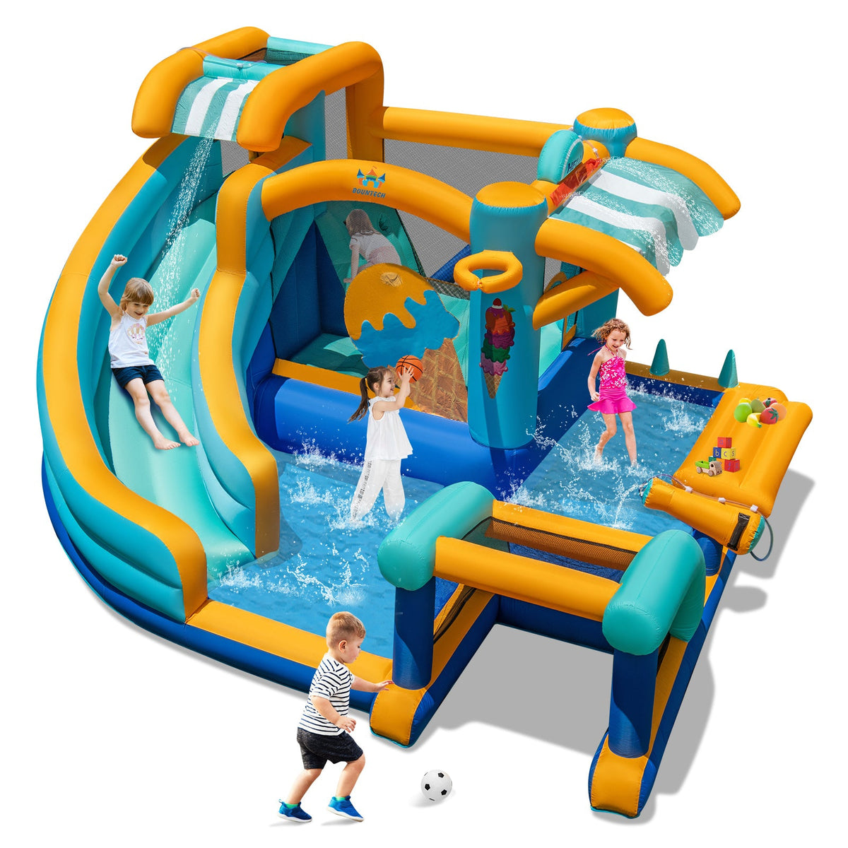 Inflatable Water Slide Bounce House Kids Jump Castle with 735W Blower