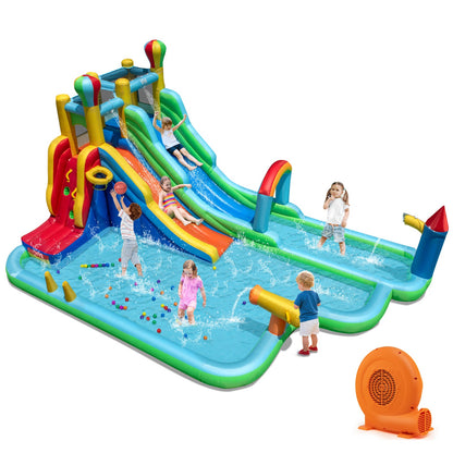 Inflatable Water Slide Park Giant Bounce House with 750W Blower