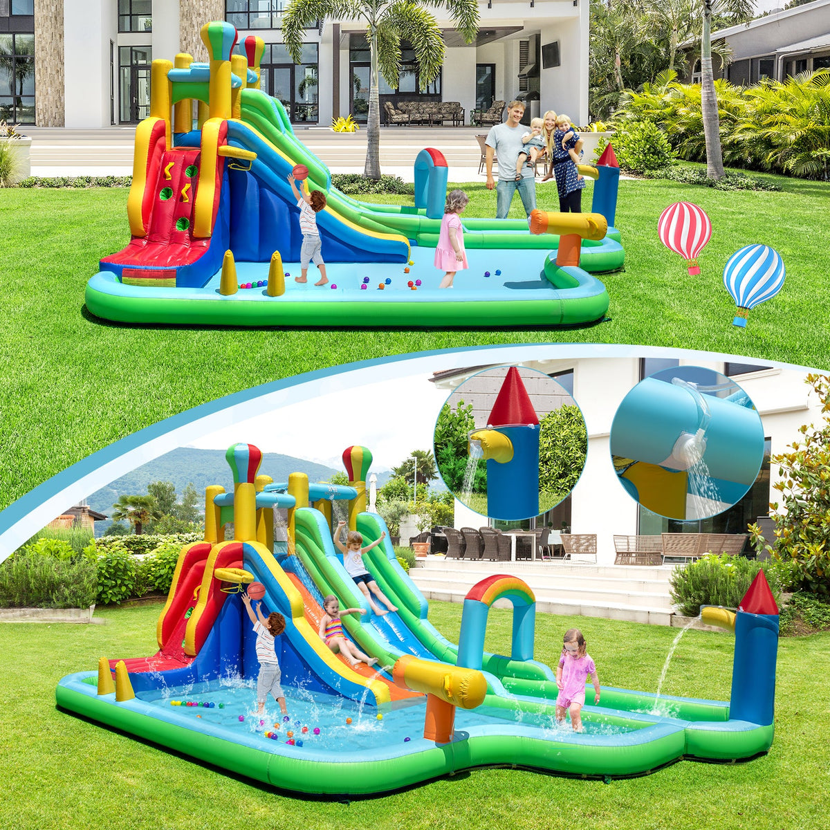 Inflatable Water Slide Park Giant Bounce House with 950W Blower
