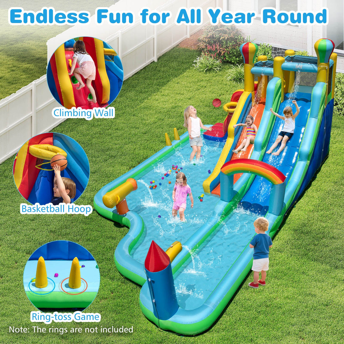 Inflatable Water Slide Park Giant Bounce House with 950W Blower