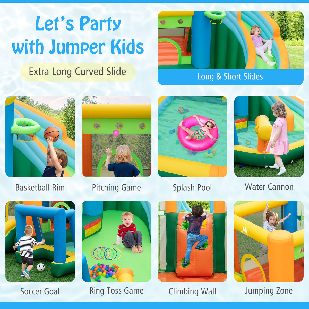 Inflatable Water Slide with Dual Slides and Splash Pool Bounce House with 735W Blower