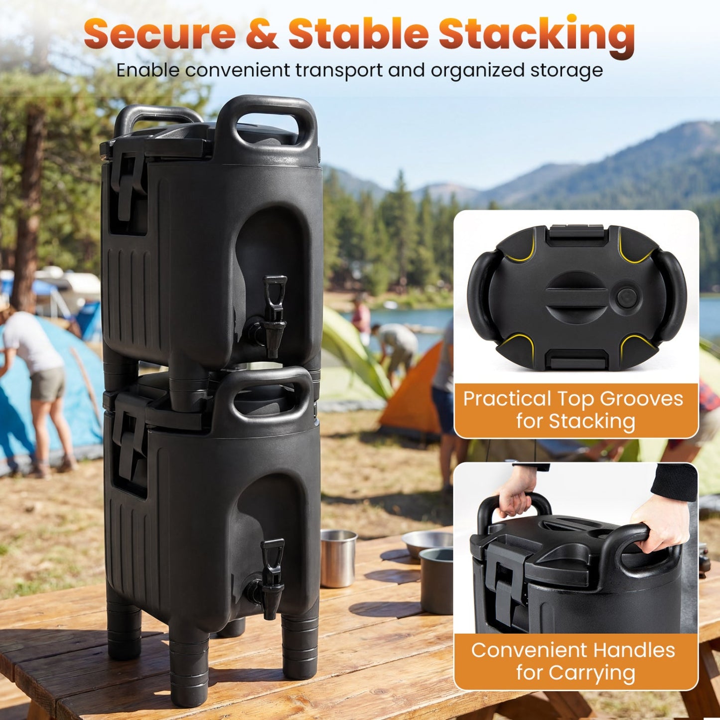 Insulated Beverage Dispensers Set of 2 Hot and Cold Drink Server Carriers with Ergonomic Handles
