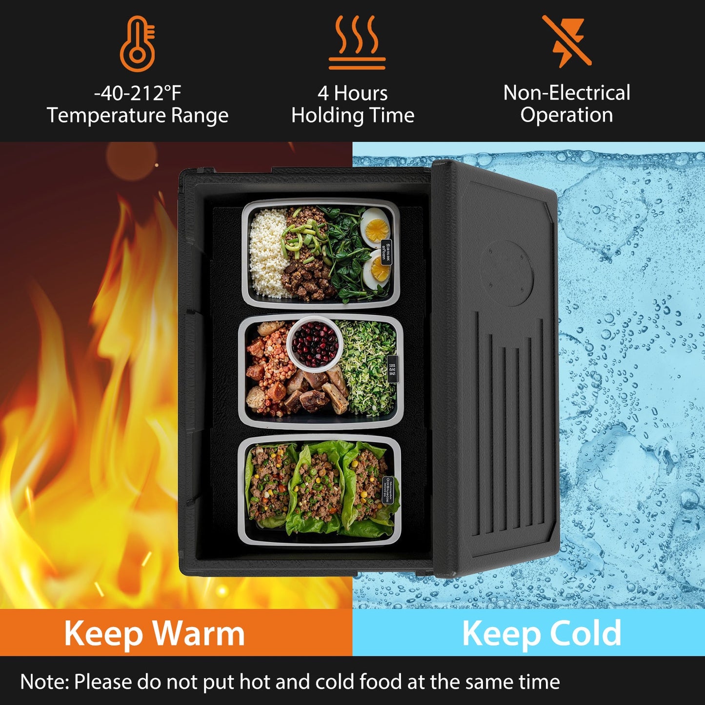 Insulated Food Pan Carrier 49 Qt Top Load Stackable Hot Box with Built-in Handles