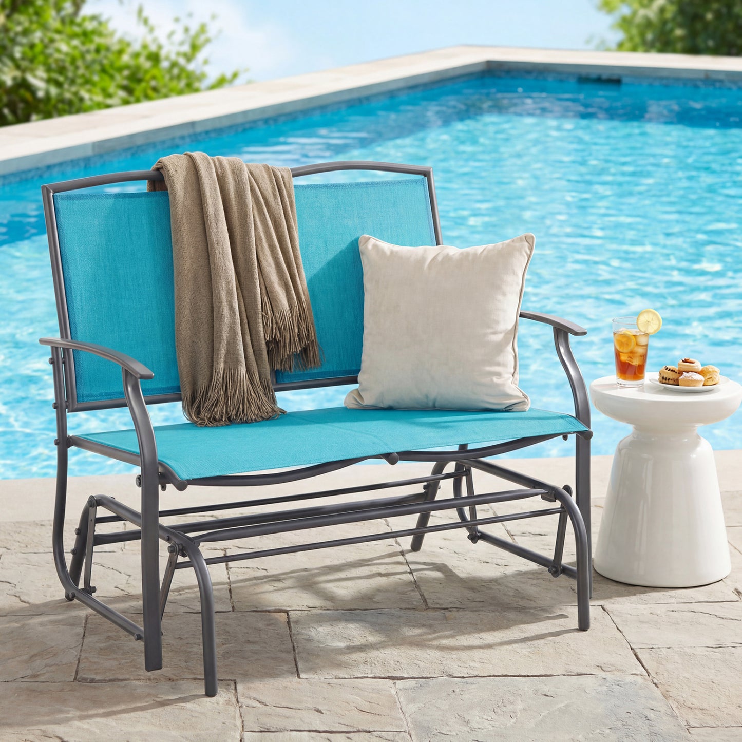Outdoor Rocking Loveseat for Two - Steel Frame Patio Chair