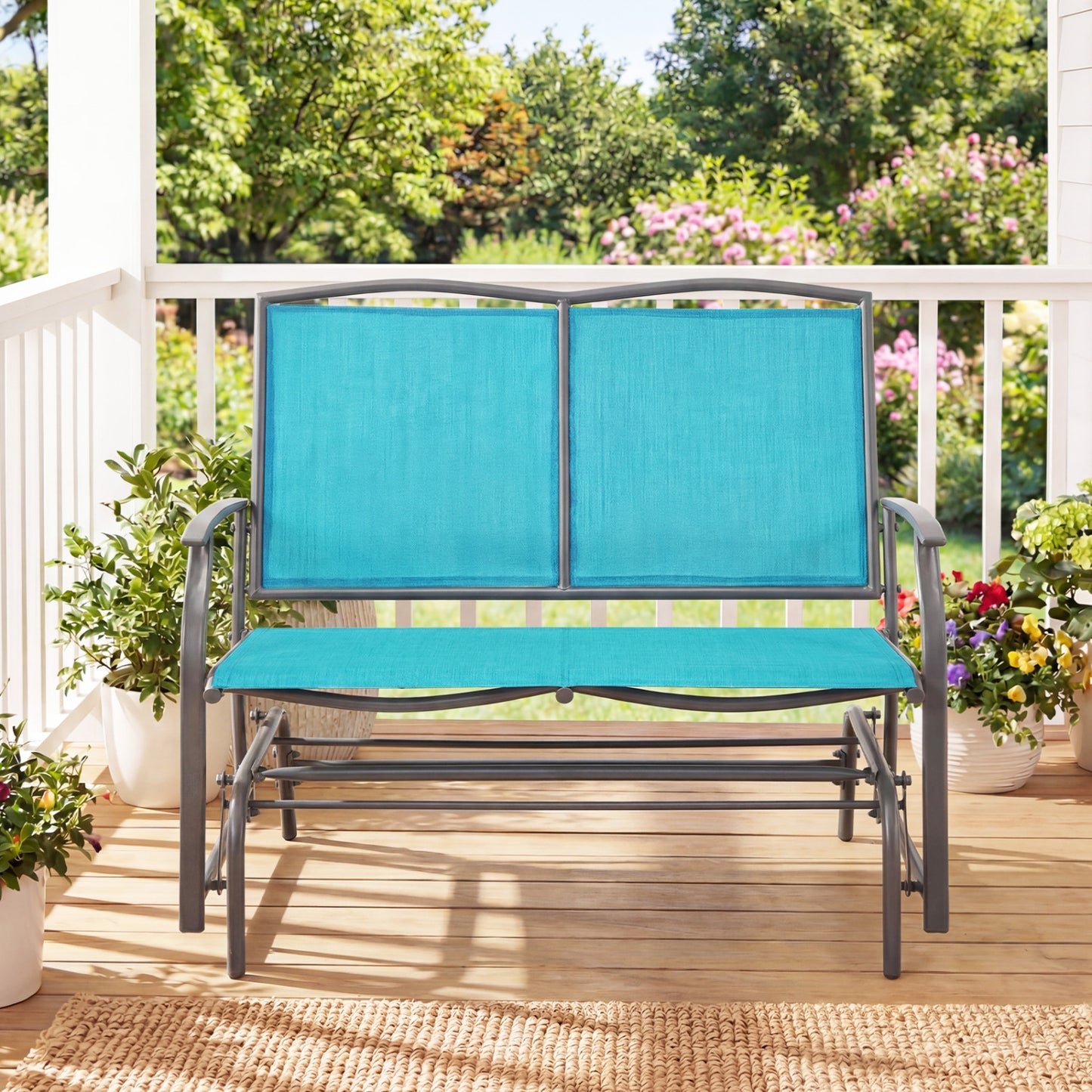 Outdoor Rocking Loveseat for Two - Steel Frame Patio Chair