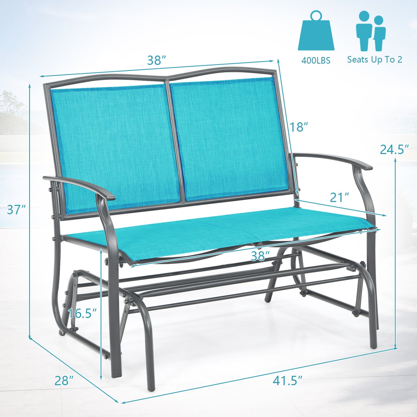 Outdoor Rocking Loveseat for Two - Steel Frame Patio Chair