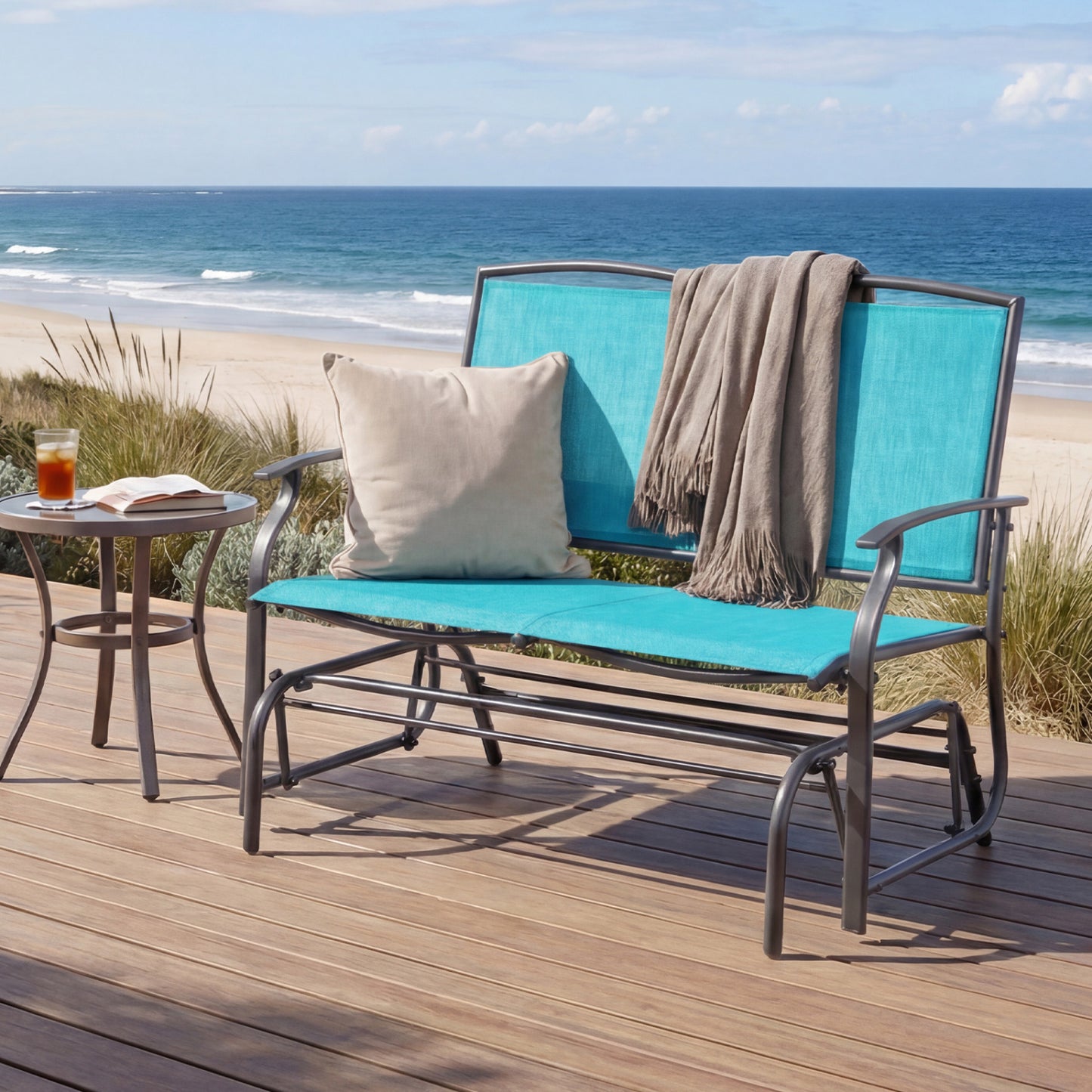 Outdoor Rocking Loveseat for Two - Steel Frame Patio Chair