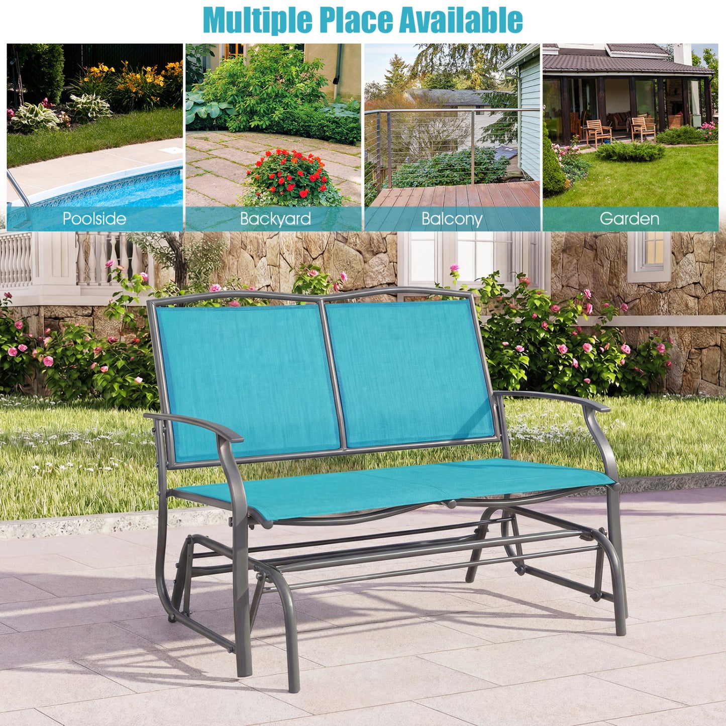 Outdoor Rocking Loveseat for Two - Steel Frame Patio Chair
