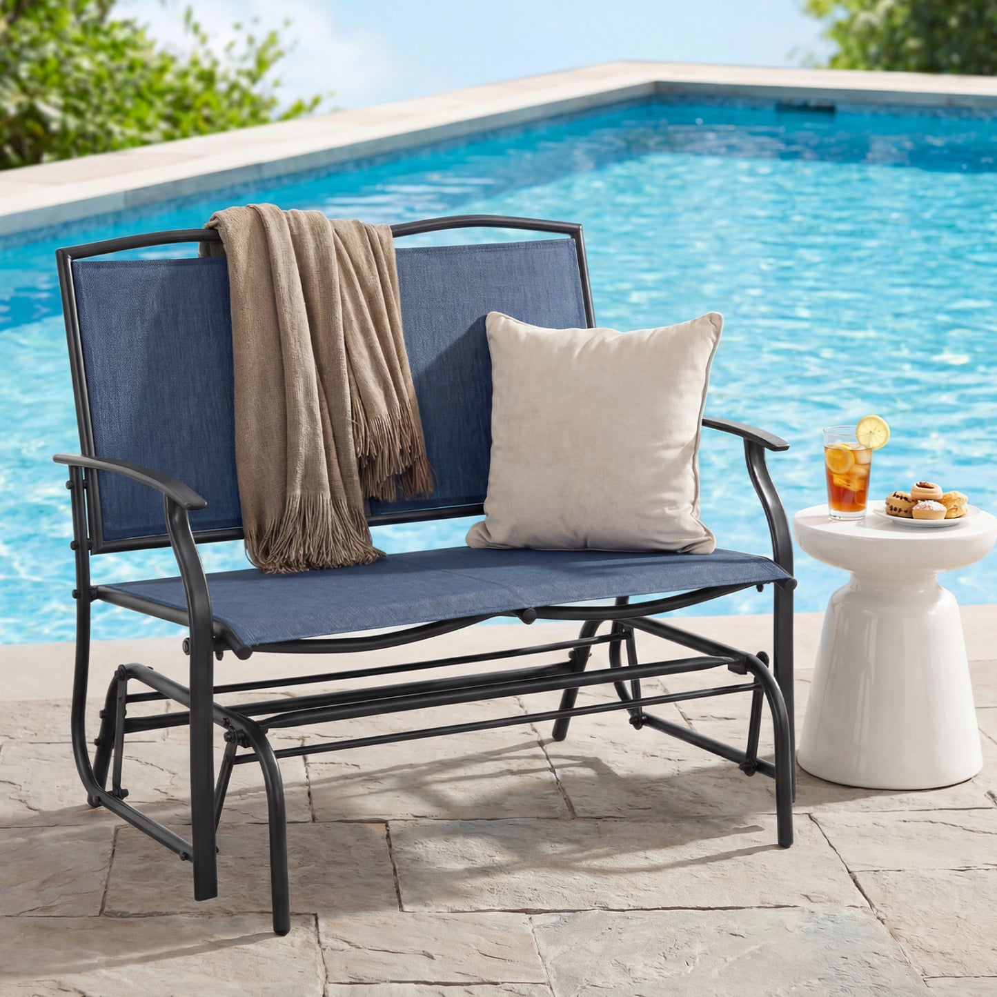Outdoor Rocking Loveseat for Two - Steel Frame Patio Chair