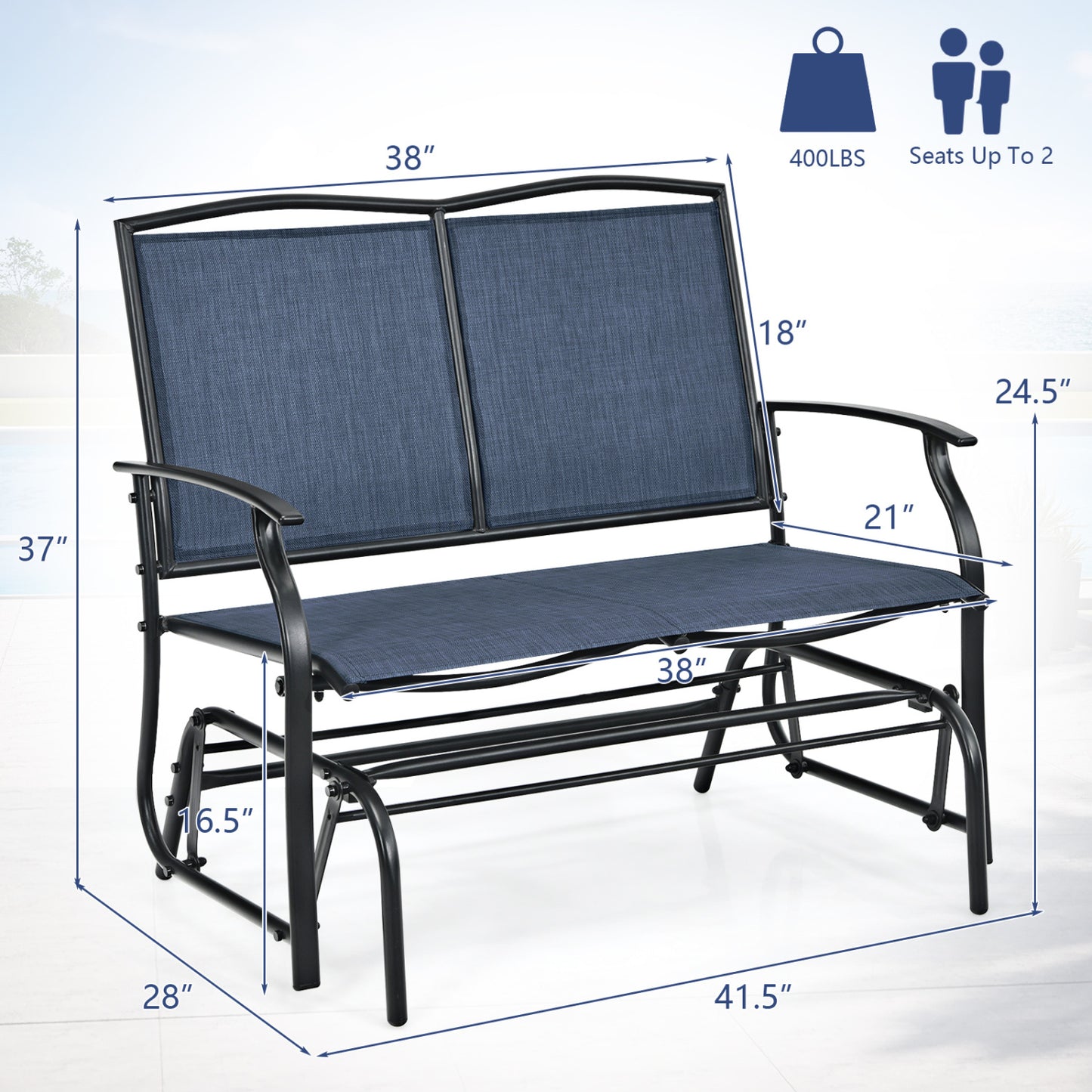 Outdoor Rocking Loveseat for Two - Steel Frame Patio Chair