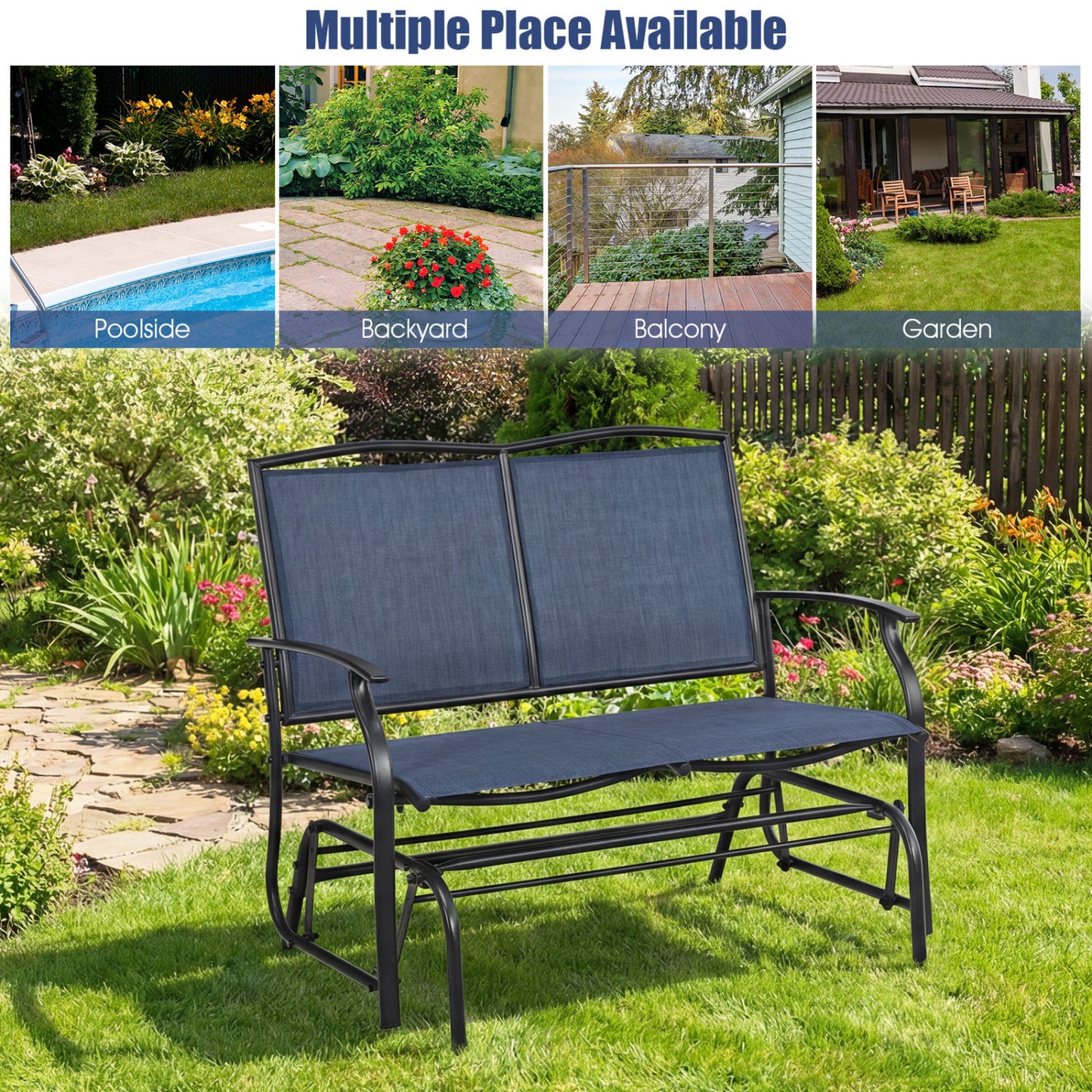 Outdoor Rocking Loveseat for Two - Steel Frame Patio Chair