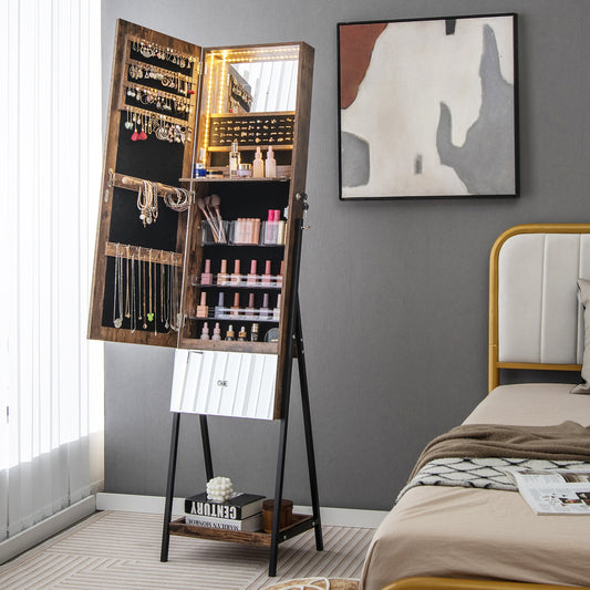 Freestanding Jewelry Armoire with Full-Length Mirror