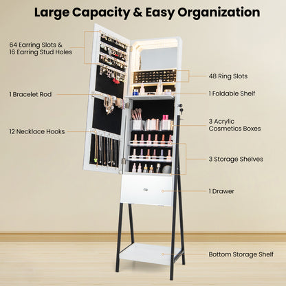 Freestanding Jewelry Armoire with Full-Length Mirror