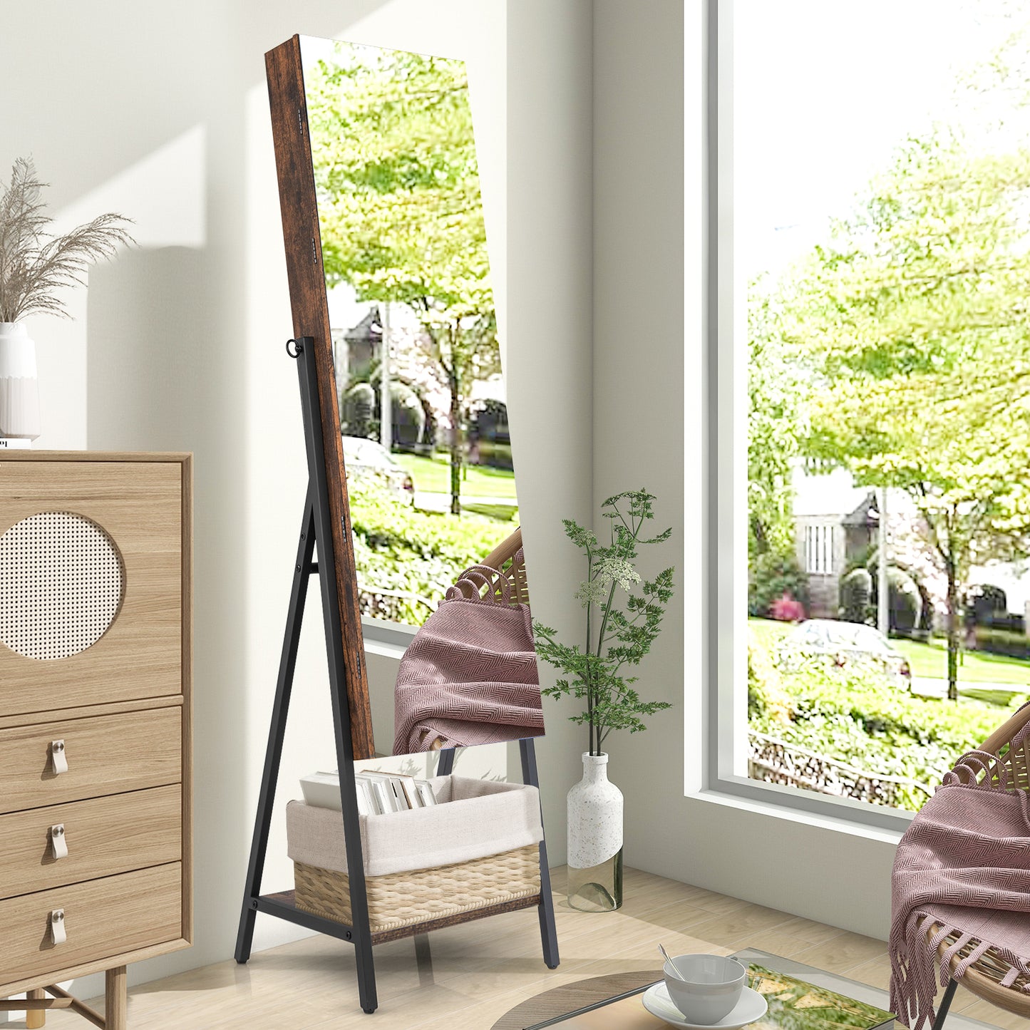 Jewelry Armoire with Full-Length Mirror and LED Lights