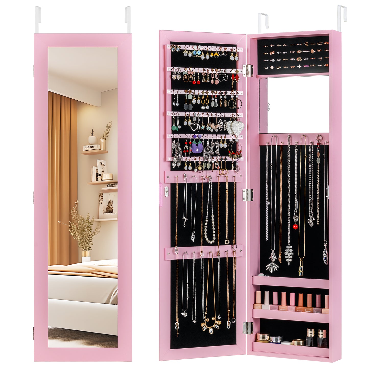 Full Length Mirror Jewelry Cabinet with Wall Mount