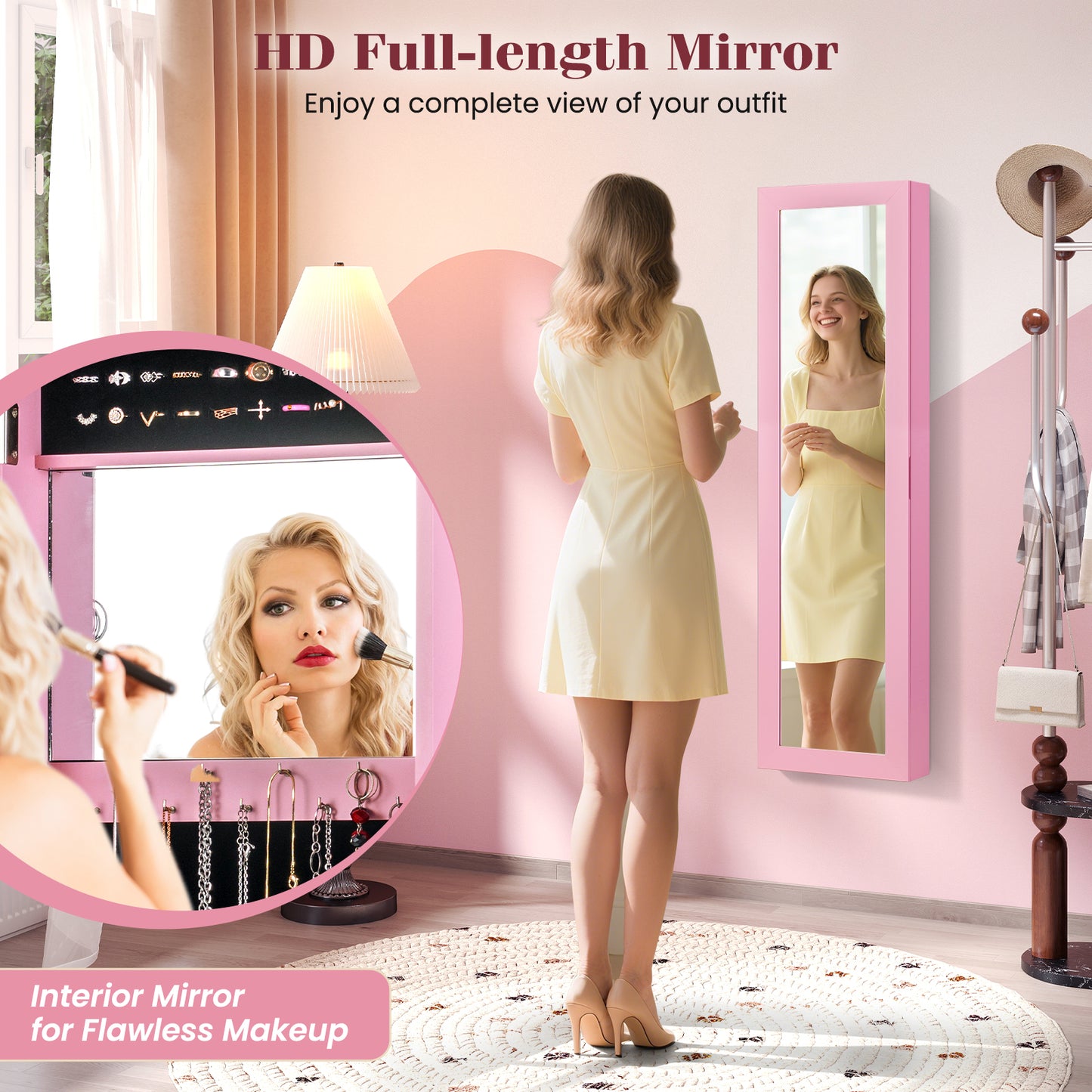 Full Length Mirror Jewelry Cabinet with Wall Mount