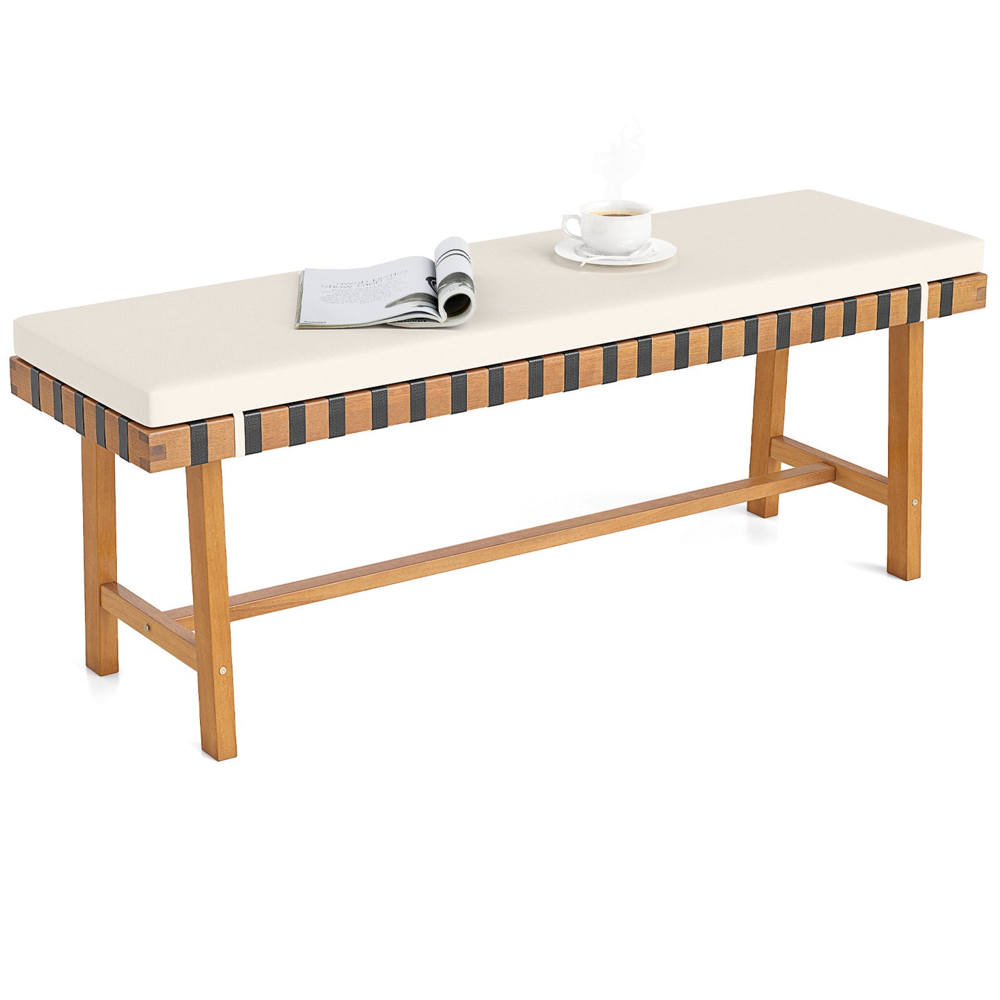48-Inch Acacia Wood Outdoor Bench with Padded Cushion