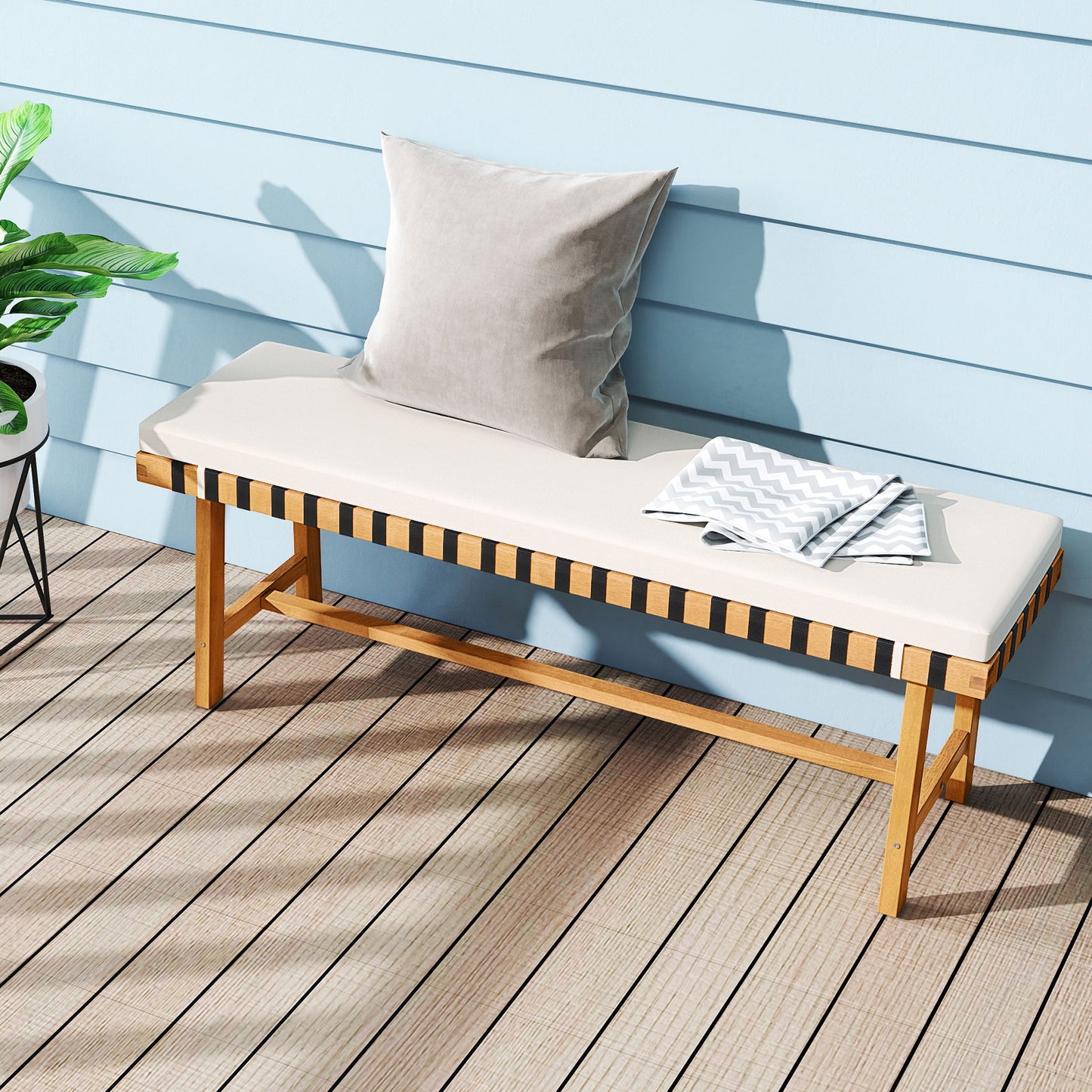 48-Inch Acacia Wood Outdoor Bench with Padded Cushion