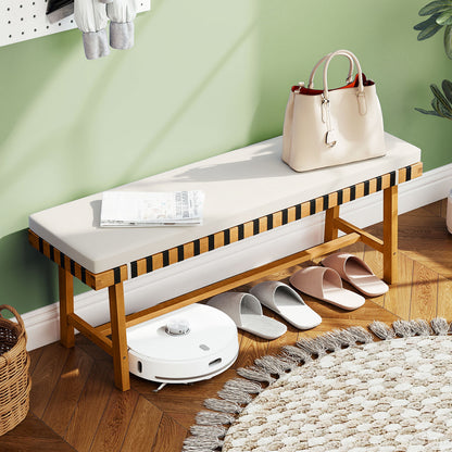 48-Inch Acacia Wood Outdoor Bench with Padded Cushion