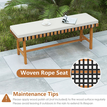 48-Inch Acacia Wood Outdoor Bench with Padded Cushion