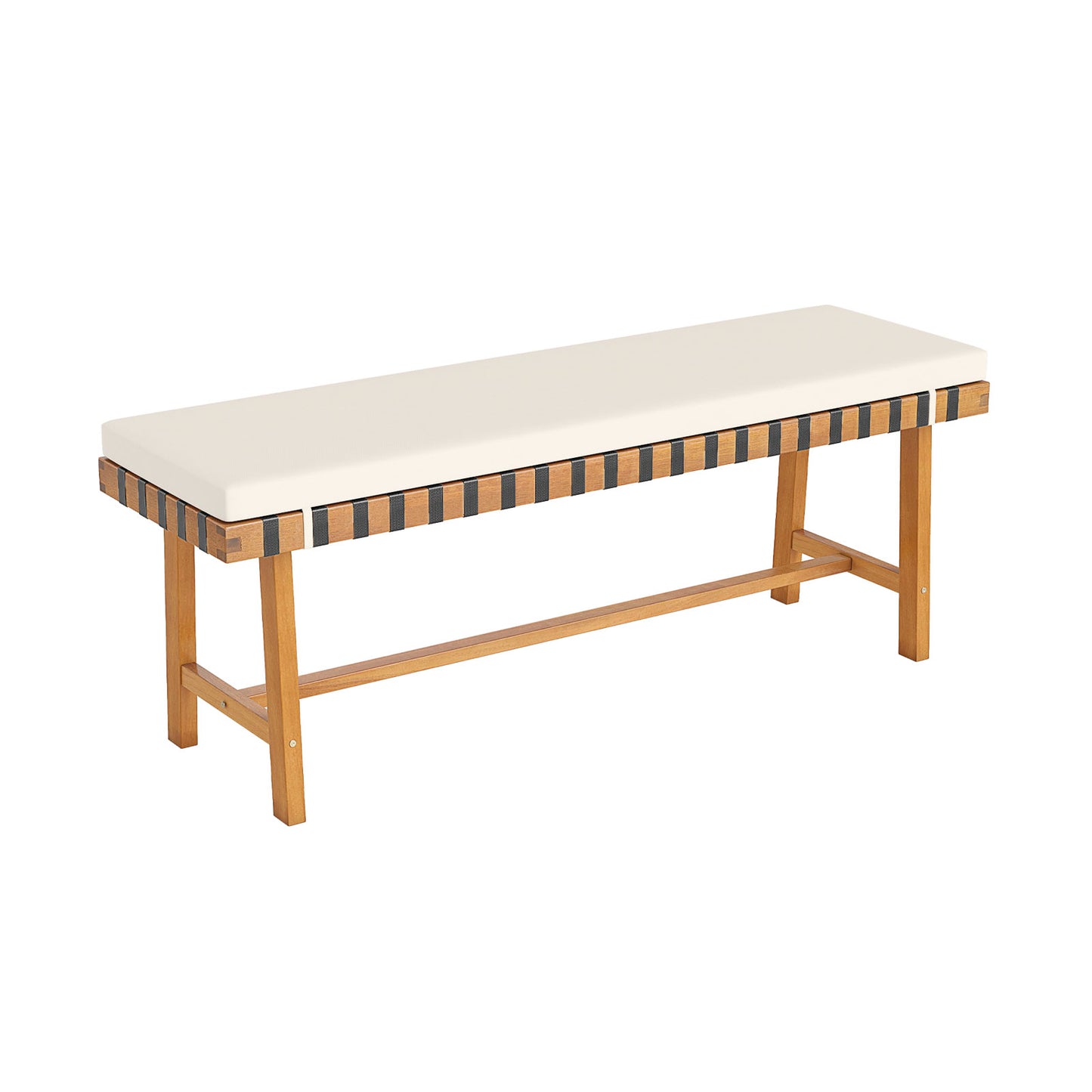 48-Inch Acacia Wood Outdoor Bench with Padded Cushion