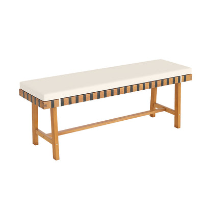 48-Inch Acacia Wood Outdoor Bench with Padded Cushion