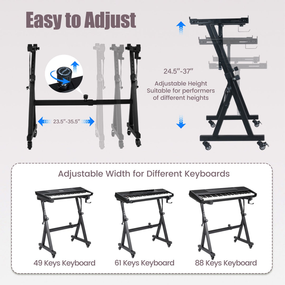 Adjustable Keyboard Stand for 49-88 Key Electric Pianos