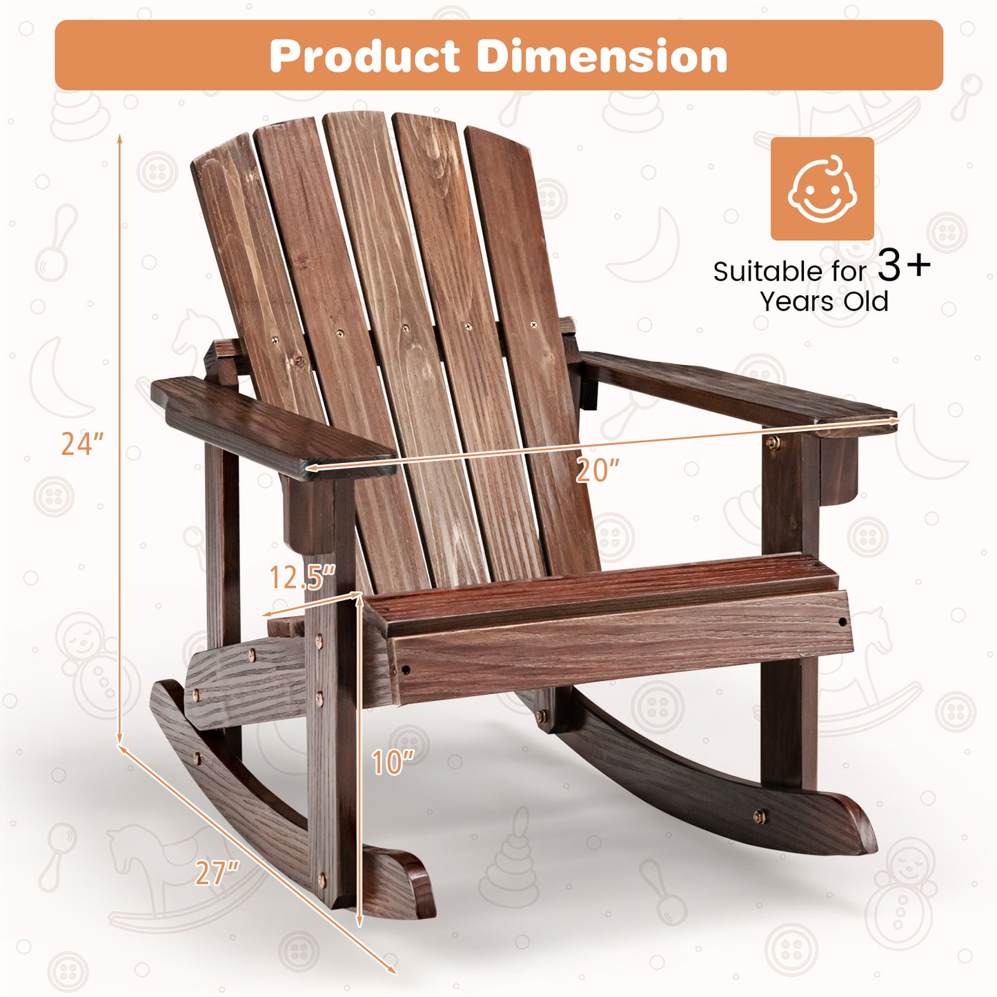 Kids Adirondack Rocking Chair - Outdoor Wooden Slatted Seat