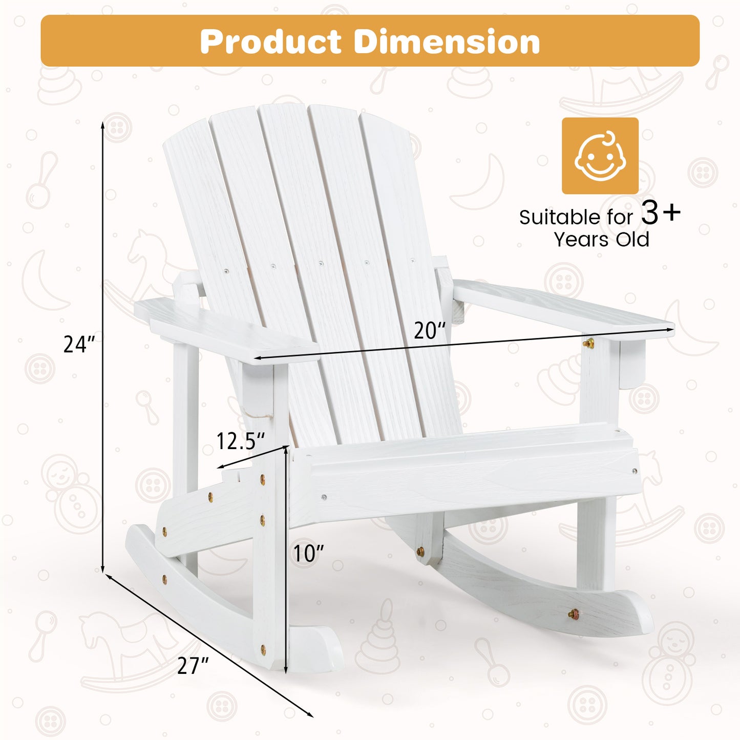 Kids Adirondack Rocking Chair - Outdoor Wooden Slatted Seat