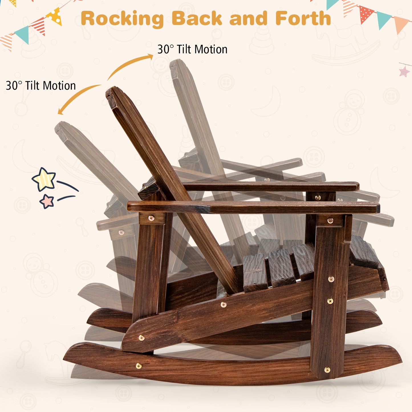 Kids Adirondack Rocking Chair - Outdoor Wooden Slatted Seat