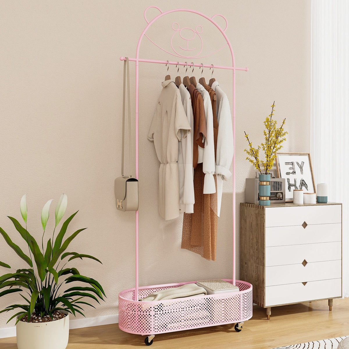 Kid Clothes Rack with 3 Adjustable Heights and Wheels