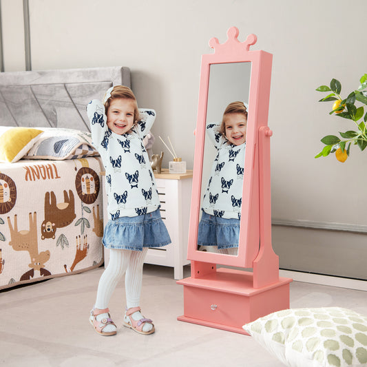 Kids Jewelry Armoire with Full Length Mirror and Drawers