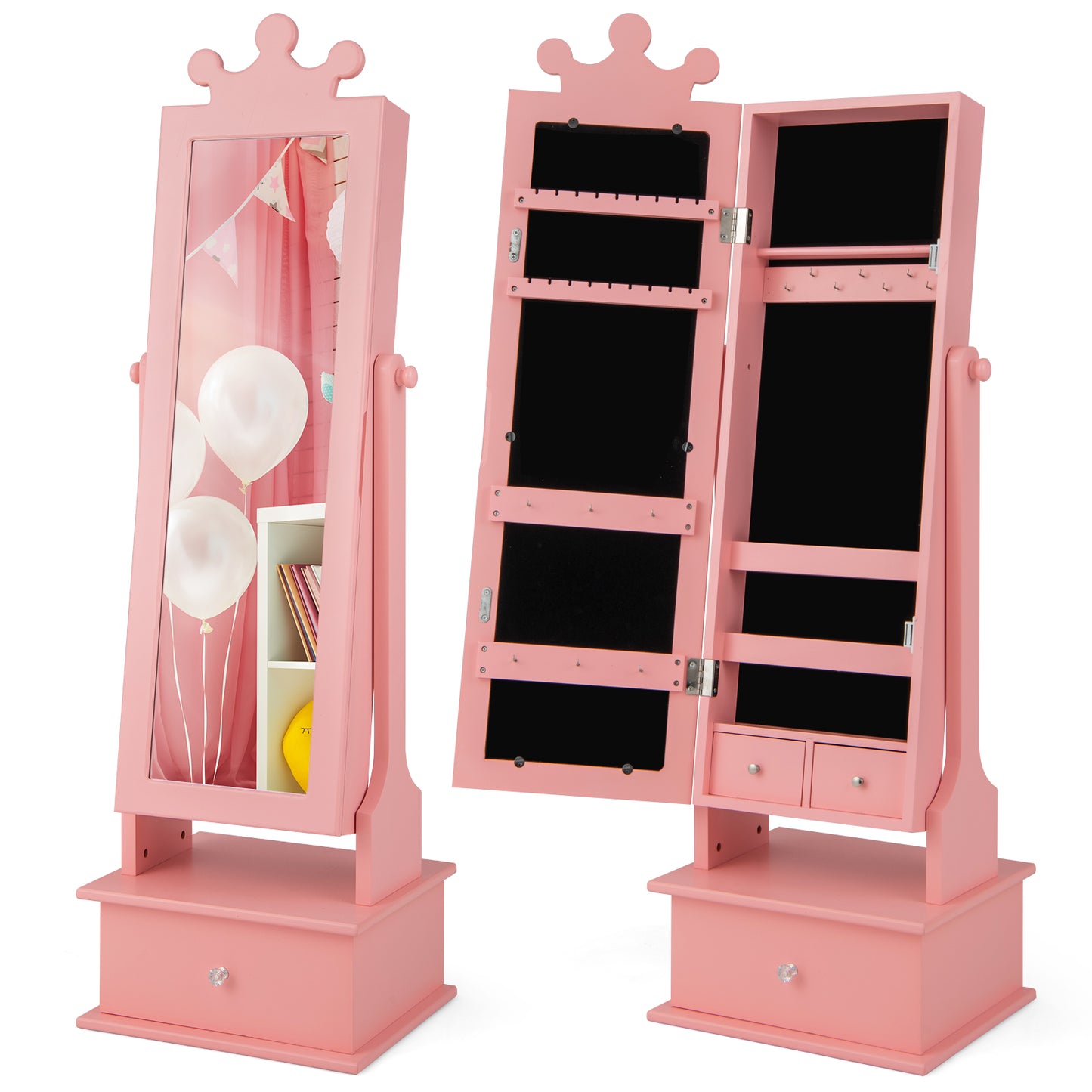 Kids Jewelry Armoire with Full Length Mirror and Drawers