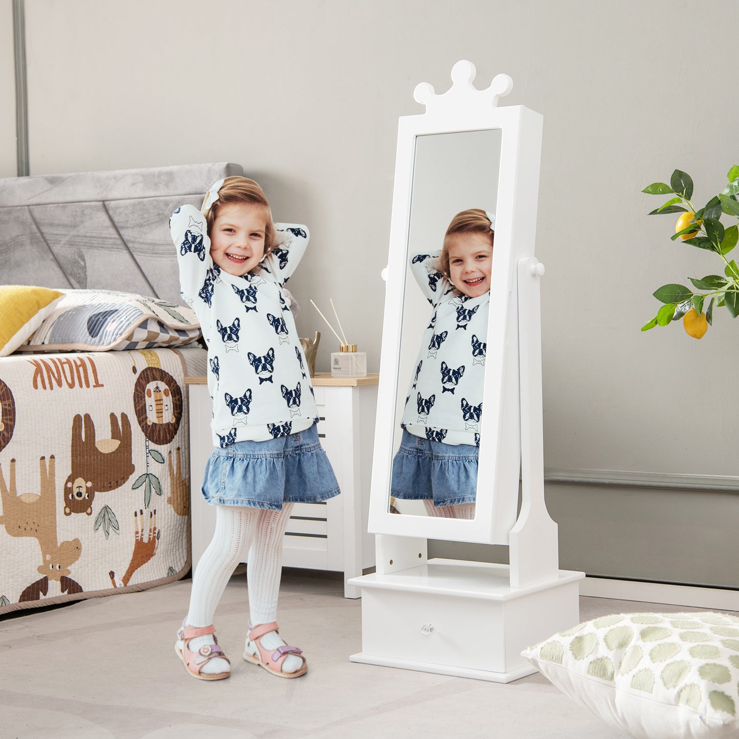Kids Jewelry Armoire with Full Length Mirror and Drawers