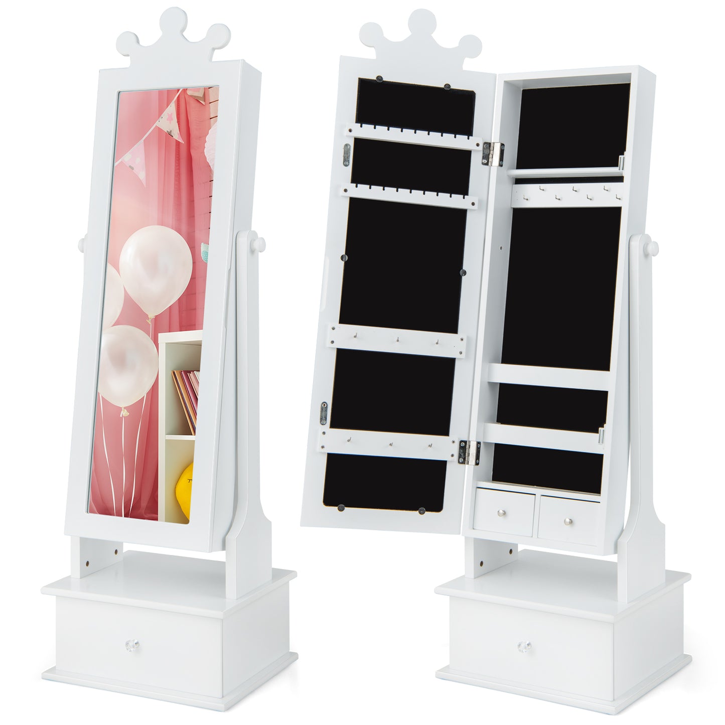 Kids Jewelry Armoire with Full Length Mirror and Drawers