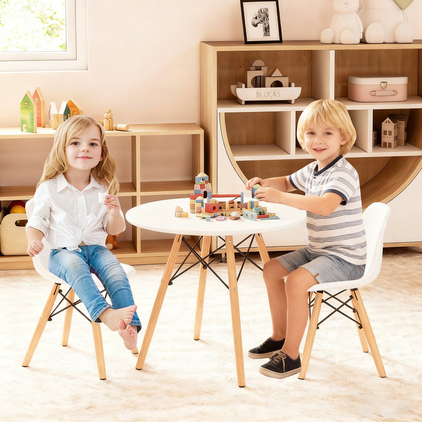 Kids Table and Chair Set with 2 Armless Chairs